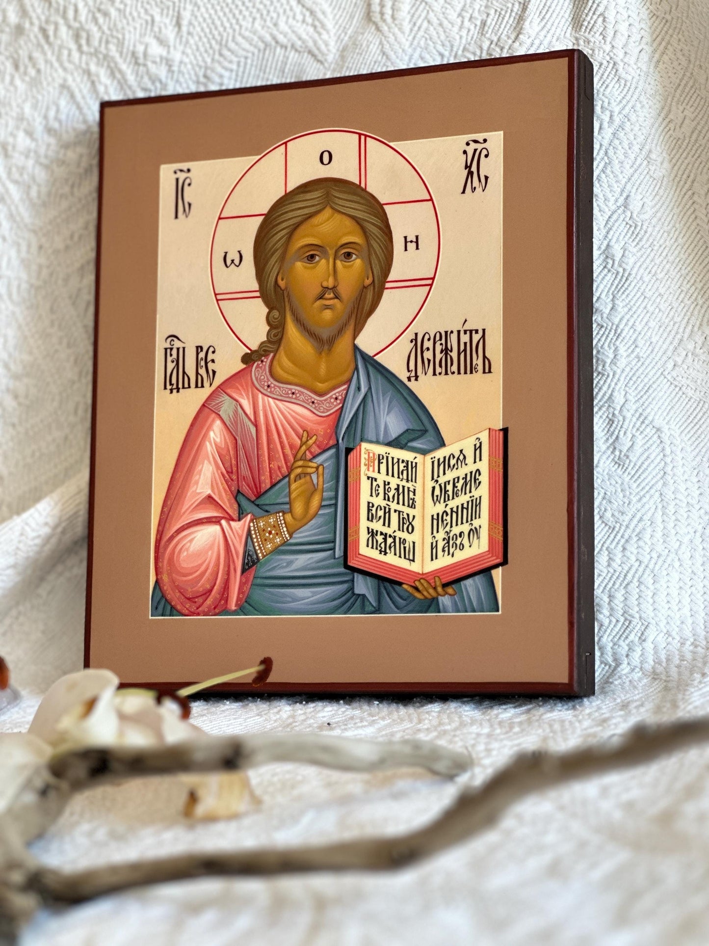 Hand painted Icon of Christ the Saviour on wooden board