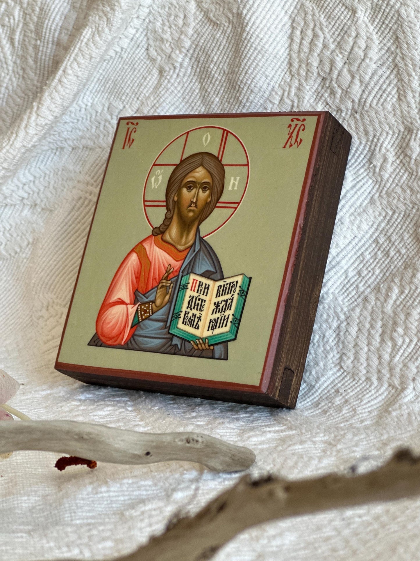 Hand painted Icon of Christ the Saviour on wooden board