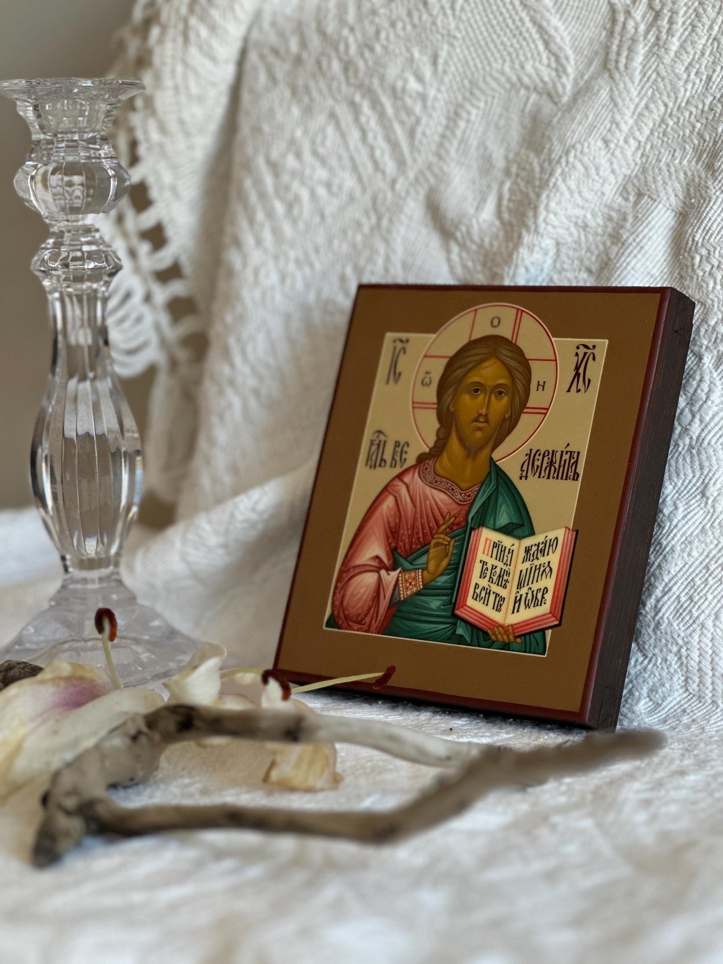 Hand painted Icon of Christ the Saviour on wooden board