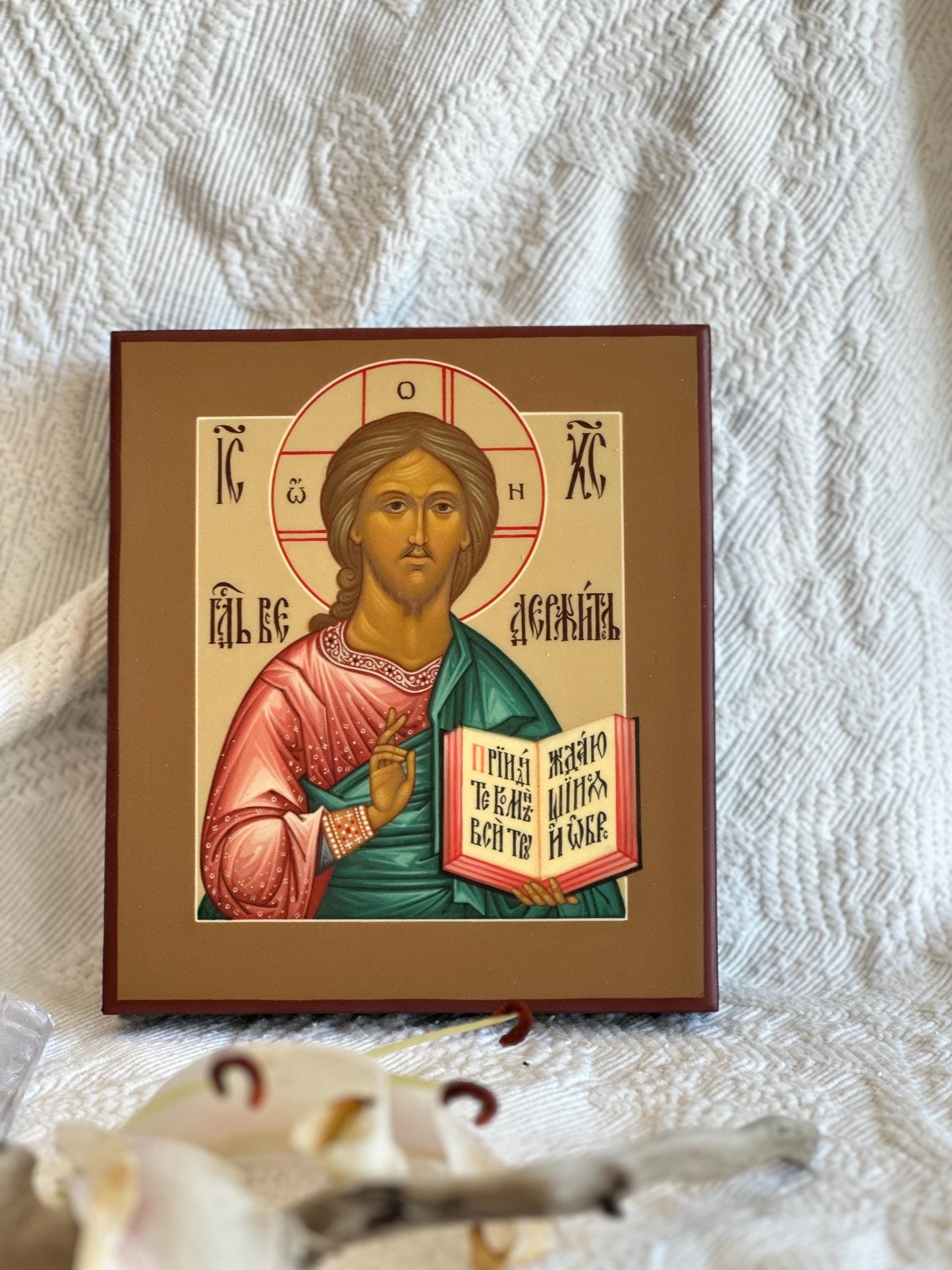 Hand painted Icon of Christ the Saviour on wooden board