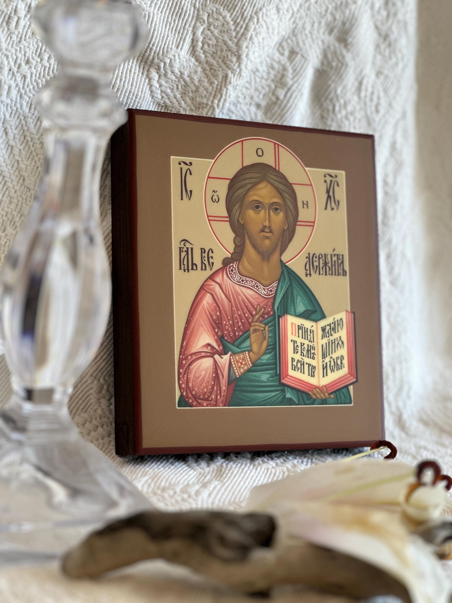 Hand painted Icon of Christ the Saviour on wooden board
