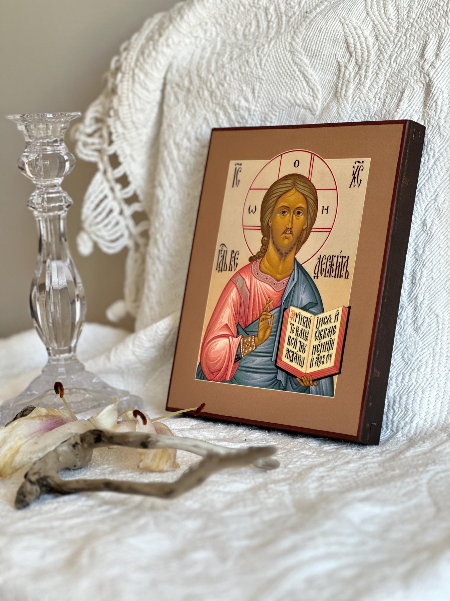 Hand painted Icon of Christ the Saviour on wooden board