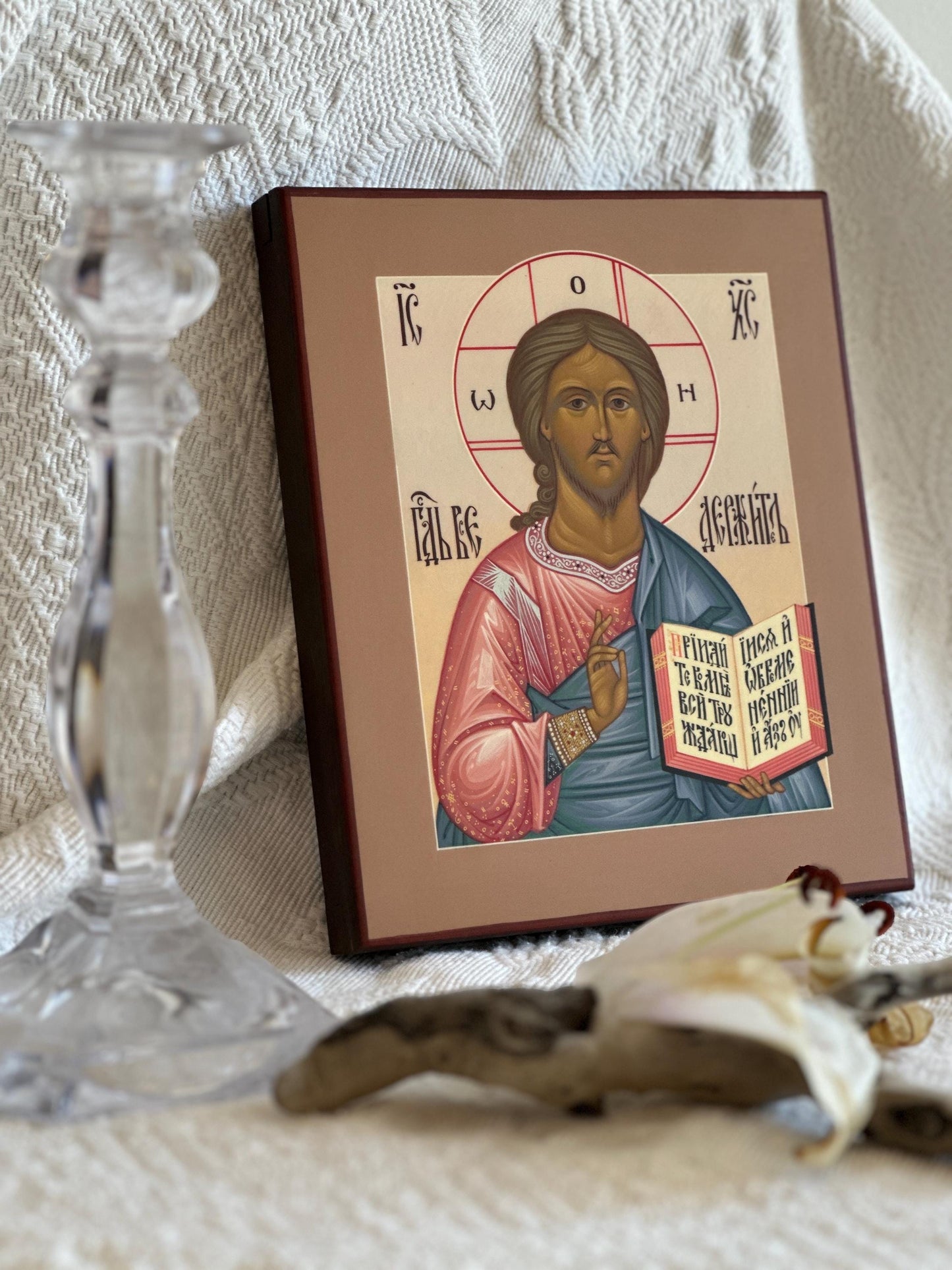 Hand painted Icon of Christ the Saviour on wooden board