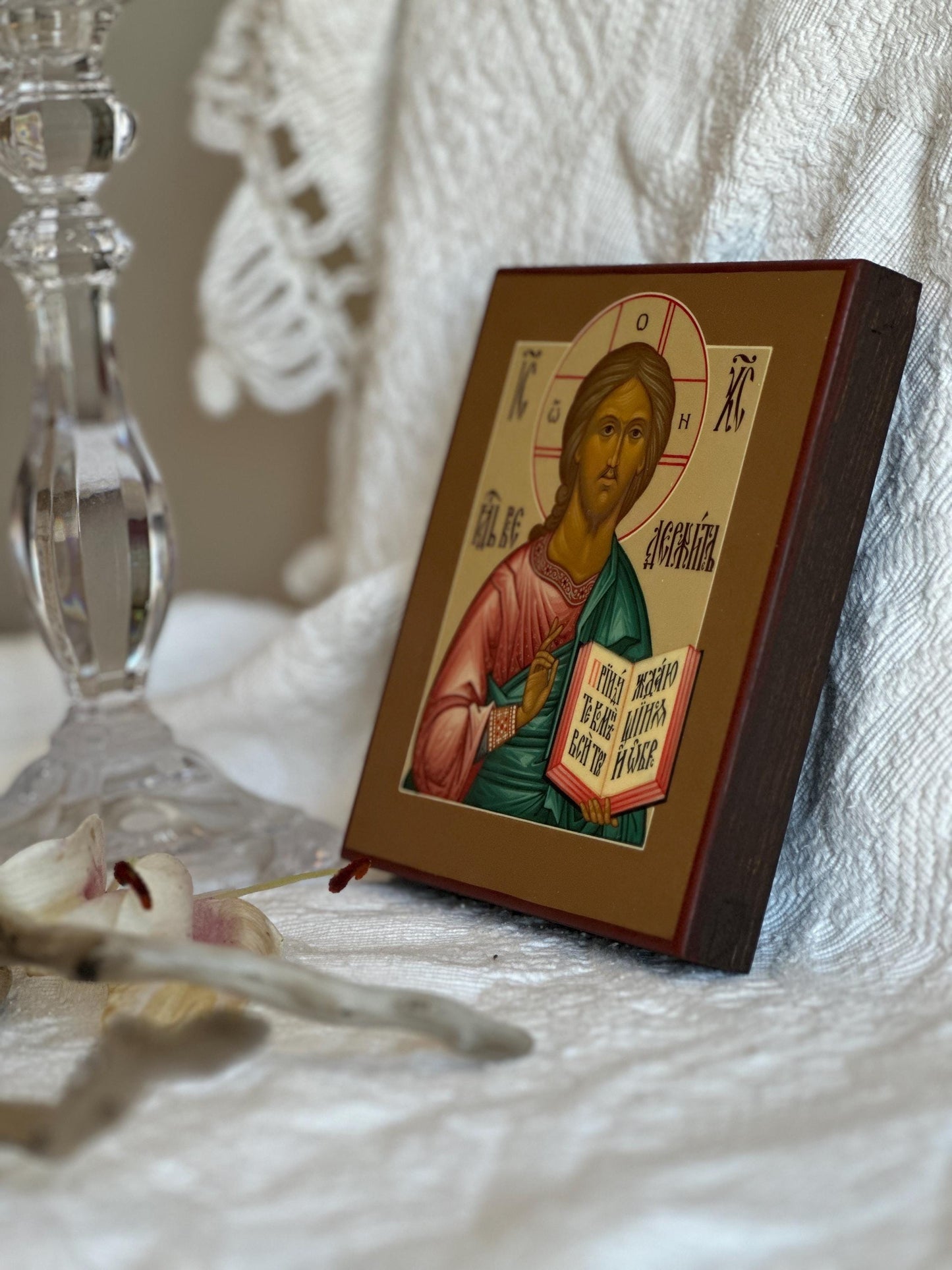 Hand painted Icon of Christ the Saviour on wooden board