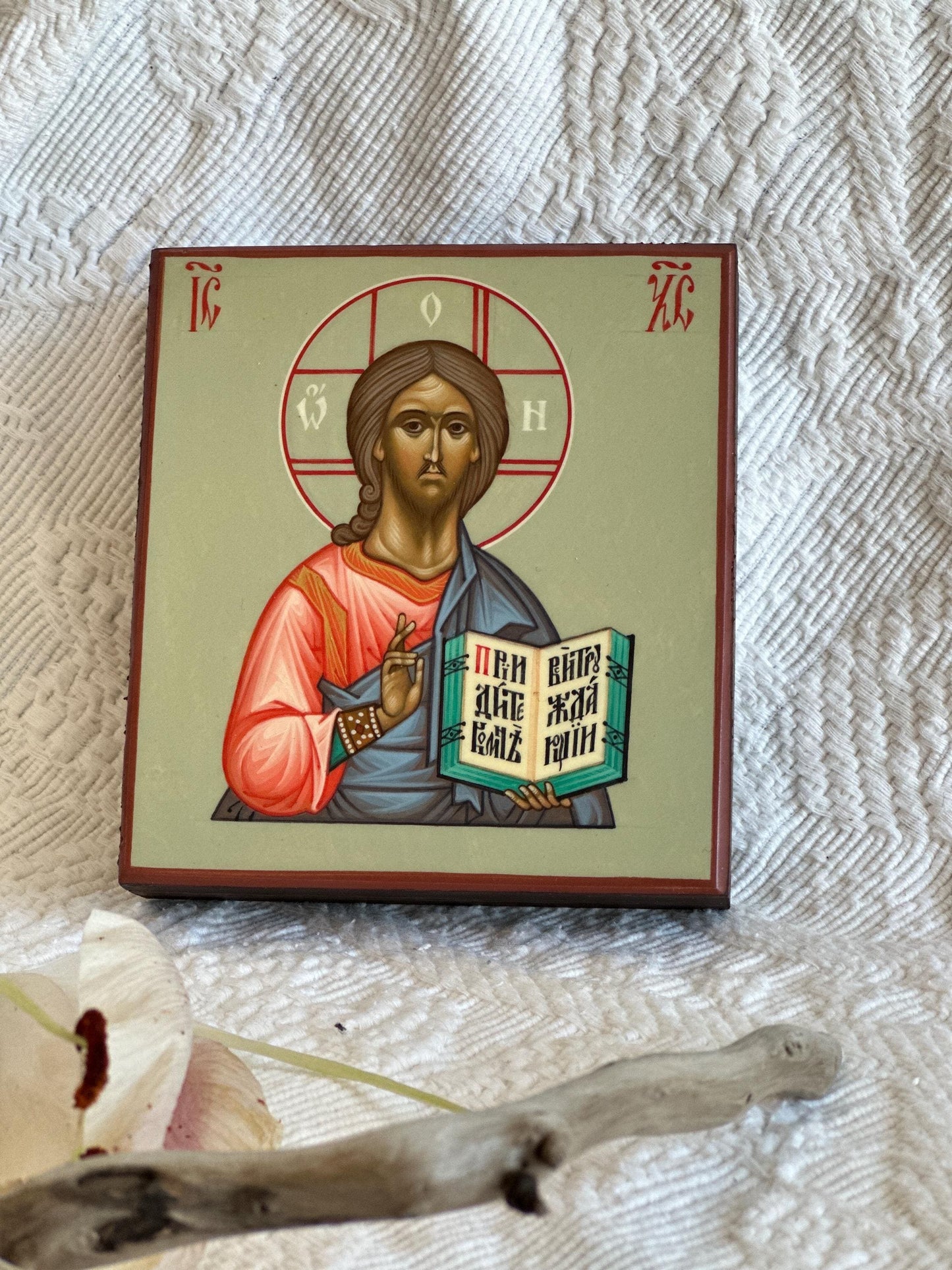 Hand painted Icon of Christ the Saviour on wooden board