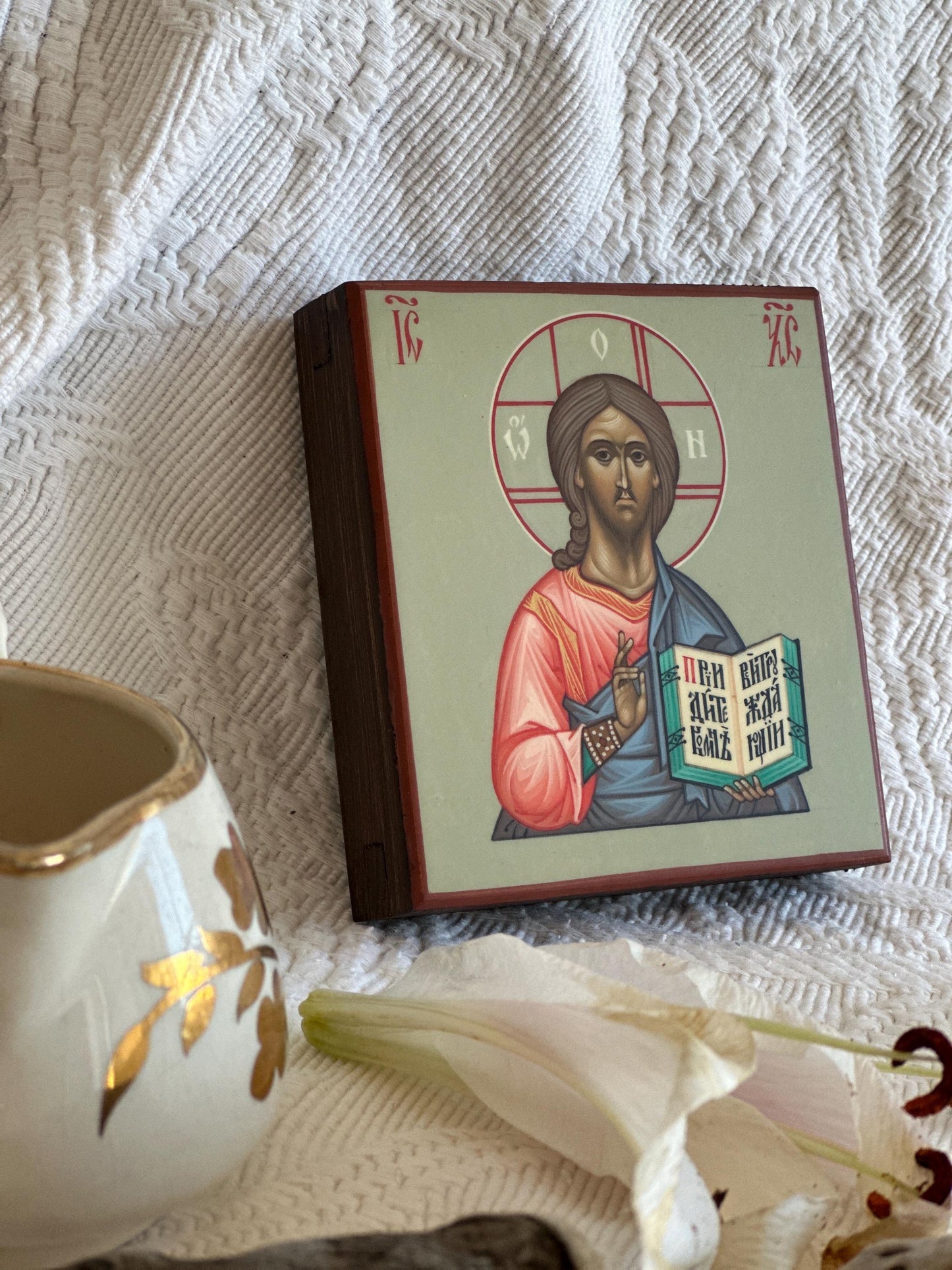 Hand painted Icon of Christ the Saviour on wooden board
