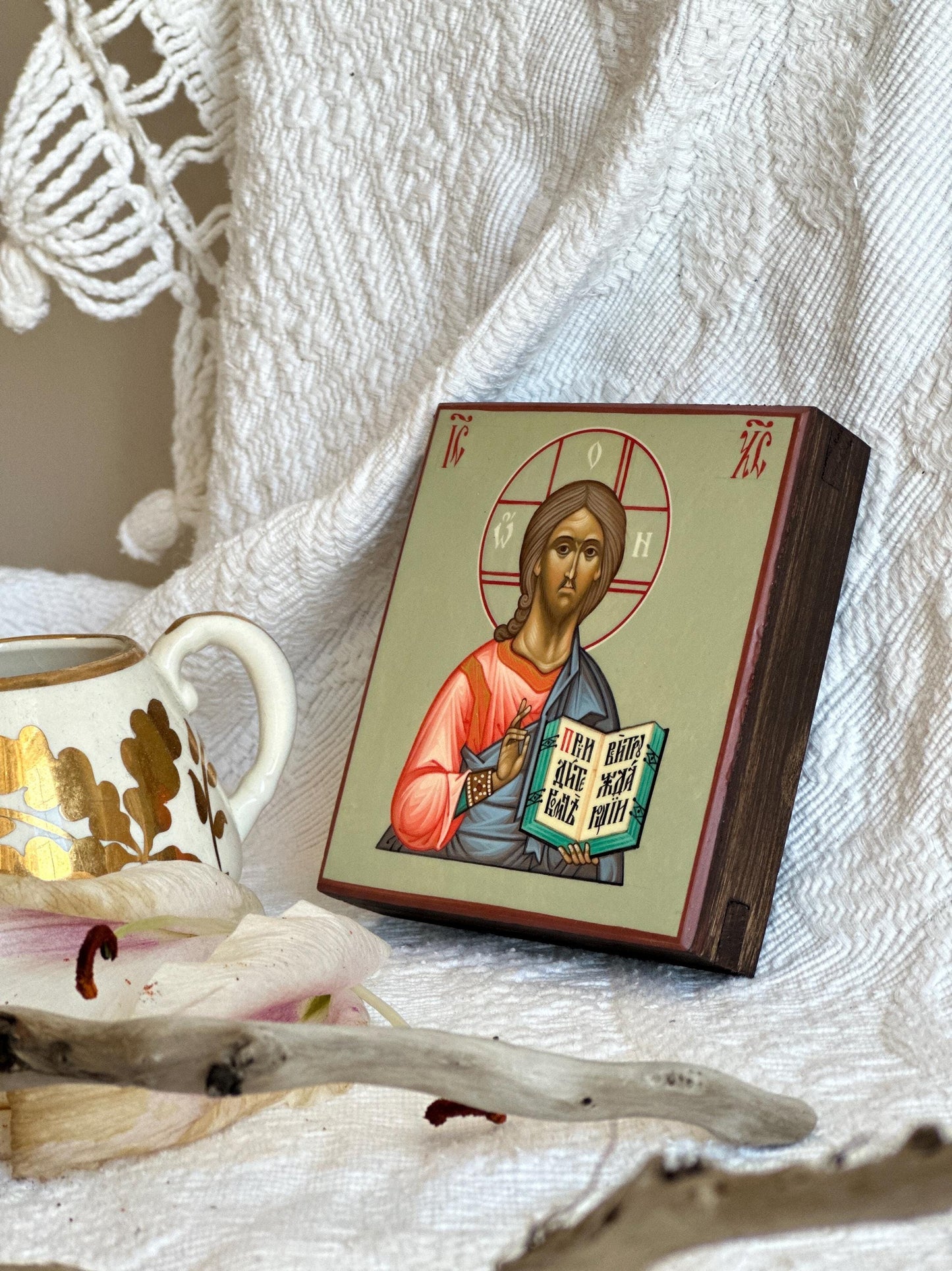 Hand painted Icon of Christ the Saviour on wooden board