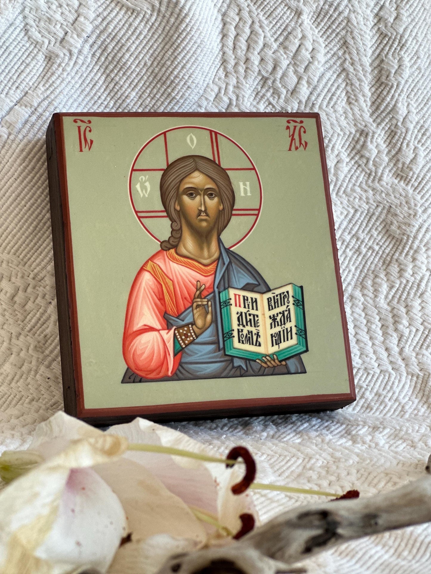 Hand painted Icon of Christ the Saviour on wooden board